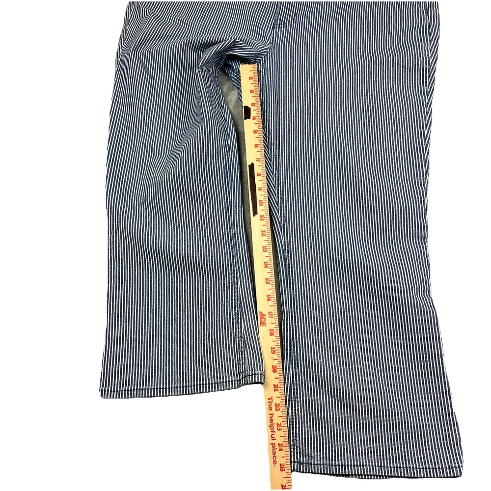 J. Crew Factory Navy Blue White Pin Striped High Rise Crop Flare Jeans Women 34 - Picture 7 of 8